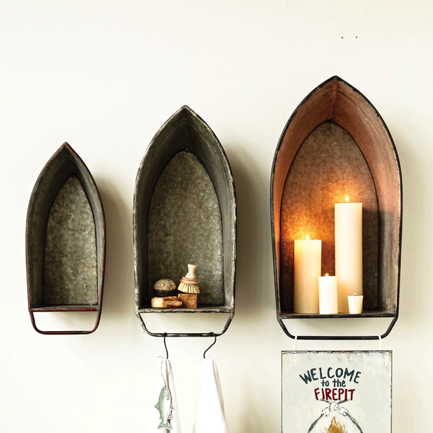 Tin Metal Boat Shelves or Containers Set of 3