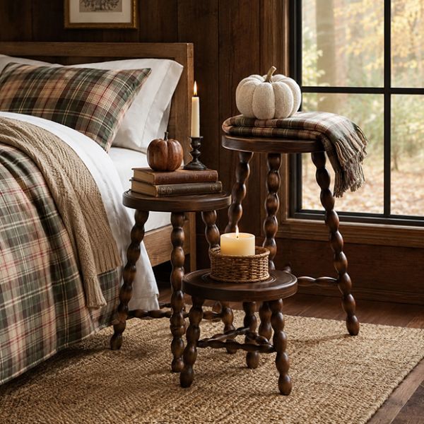 Chestnut Spindle Accent Stool | Antique Farmhouse