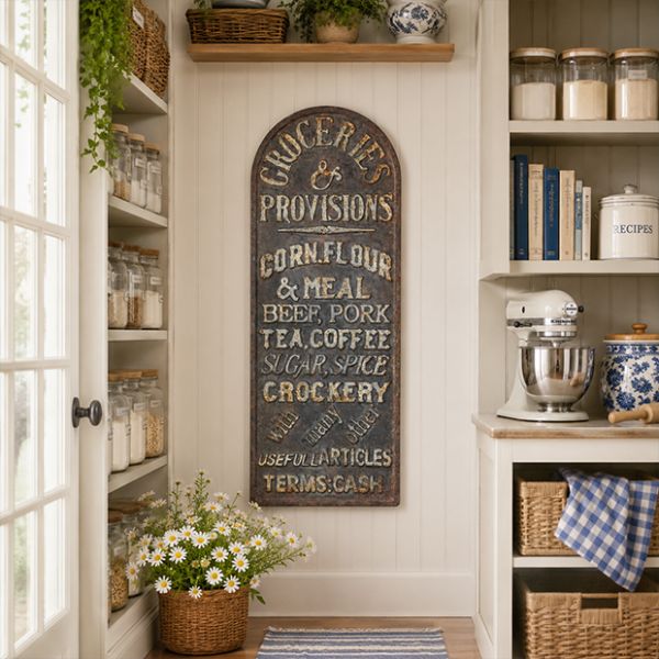 DX ヴィンテージ　琺瑯看板　vintage sign Vintage Embossed Metal Provisions Sign | Antique Farmhouse