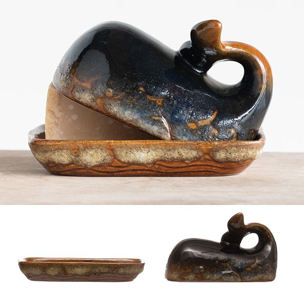 Reactive Glaze Whale Butter Dish Antique Farmhouse