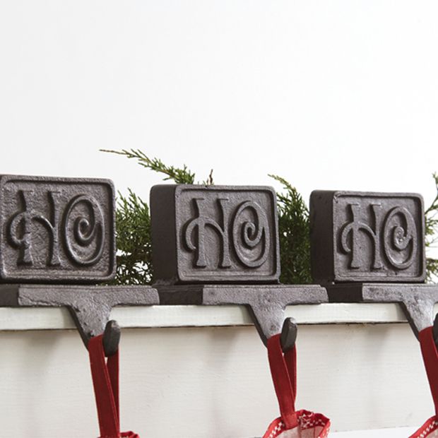 3 Piece Ho Ho Ho Cast Iron Stocking Holder Set Antique Farmhouse
