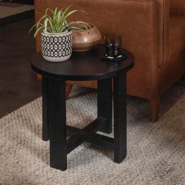 Wood Trestle Round End Table