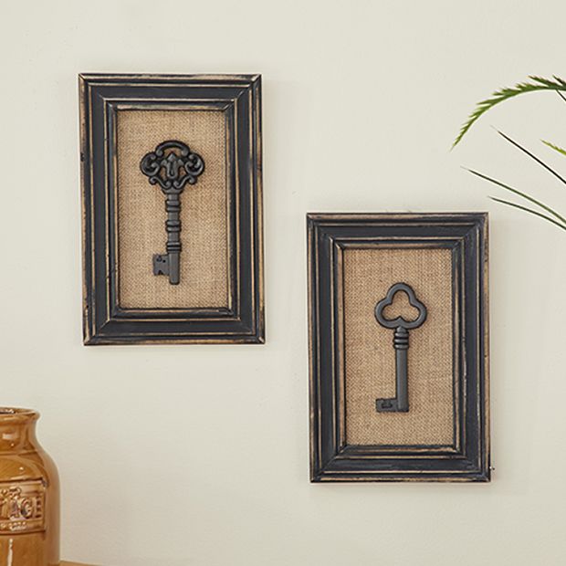 Vintage Inspired Framed Key Wall Decor Set of 2 | Antique Farmhouse