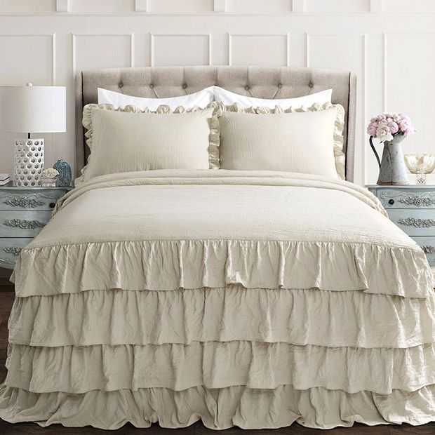 Layered Ruffle Neutral Bedspread Set | Antique Farmhouse