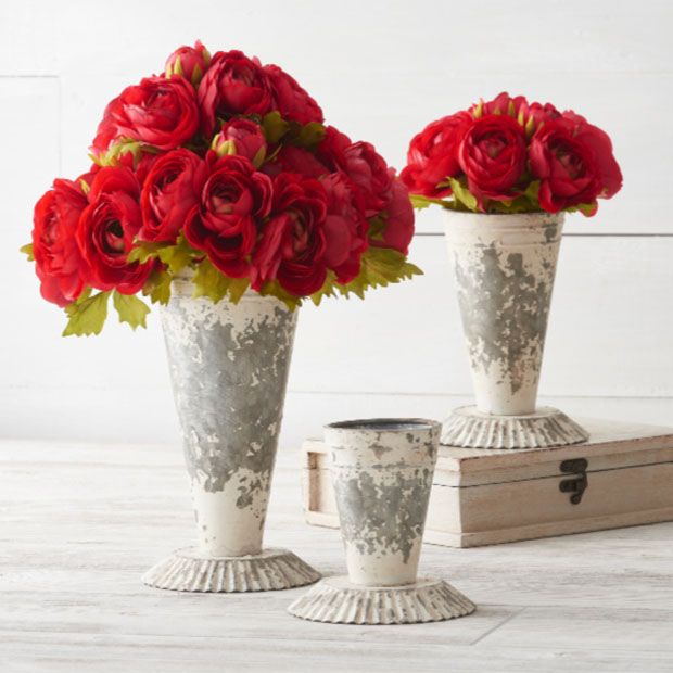 White Washed Metal Vase Riser Set of 3 | Antique Farmhouse