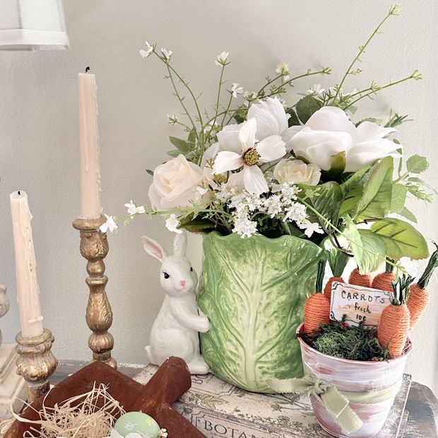 Ceramic Bunny With Cabbage Container | Antique Farmhouse
