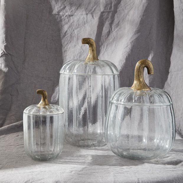 Clear Glass Pumpkin Jar With Lid Antique Farmhouse