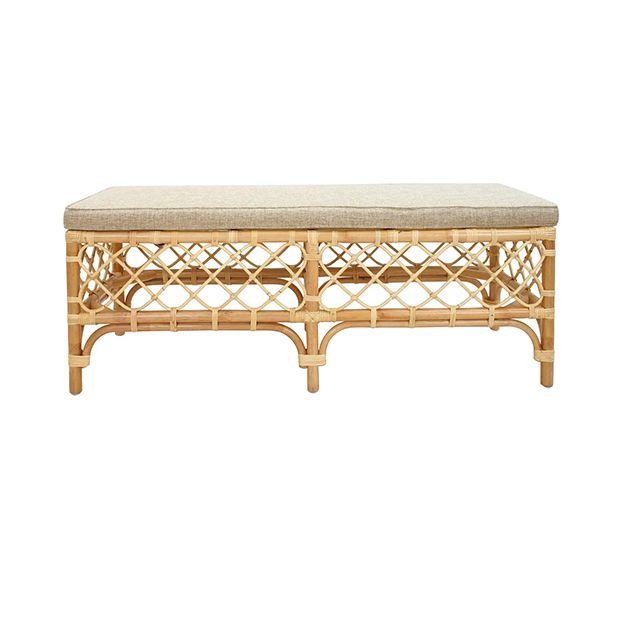 Cushion Top Rattan Seat Bench | Antique Farmhouse