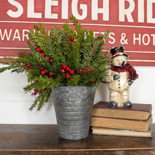 Faux Red Berry and Evergreen Pick With Pinecone Set of 6 Antique