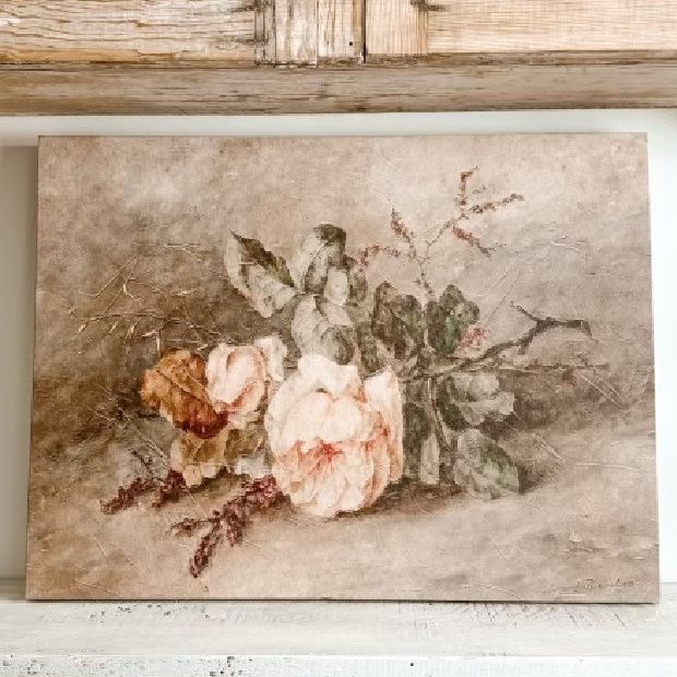 French Country Roses Canvas Wall Art | Antique Farmhouse
