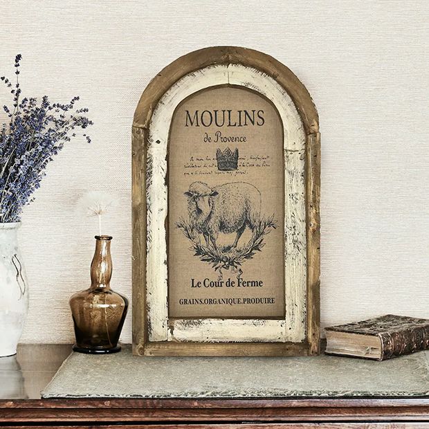 French Sheep Framed Linen Wall Art | Antique Farmhouse