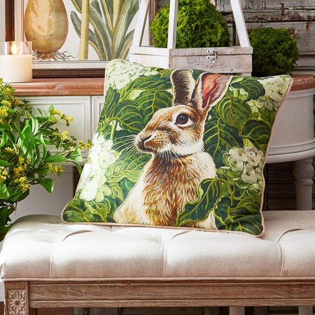 Garden Rabbit Accent Pillow | Antique Farmhouse