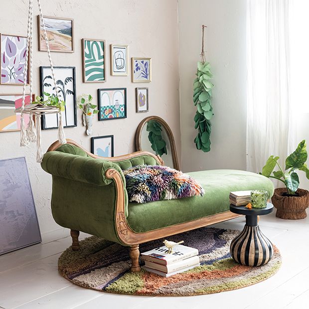 Gorgeous Green Velvet Upholstered Chaise Lounge | Antique Farmhouse
