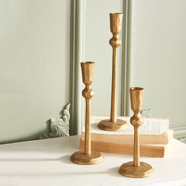 Hammered Gold Taper Candle Holder Set of 3 | Antique Farmhouse