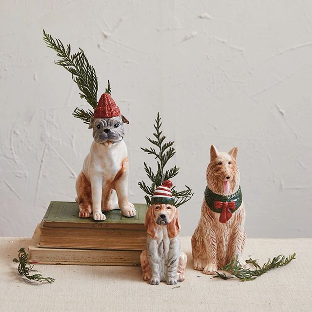 Hand Painted Festive Dog Vase | Antique Farmhouse
