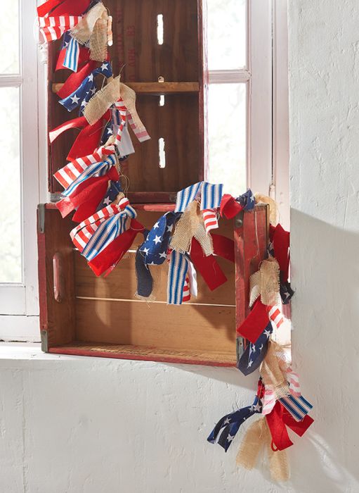 Flag Rags Ragghed Patriotic Flag Rag Garland | Antique Farmhouse