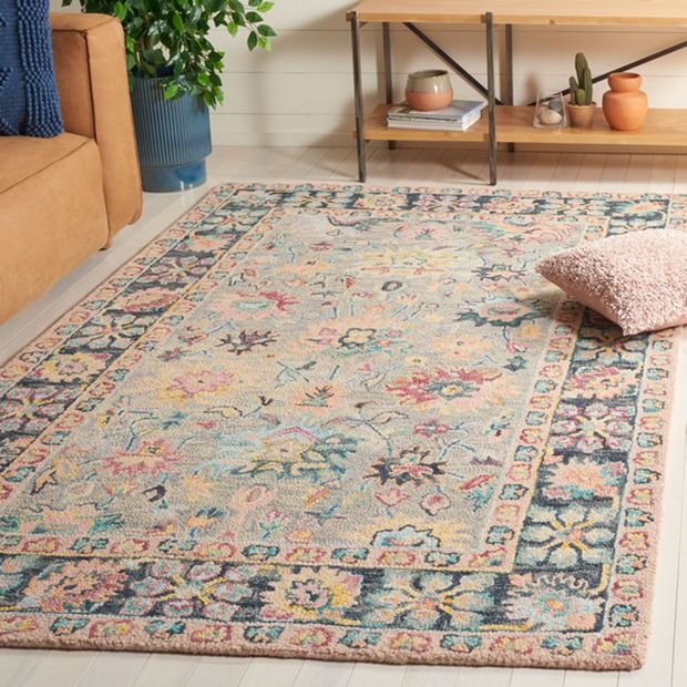 Pretty Florals Grey/Pink Area Rug | Antique Farmhouse