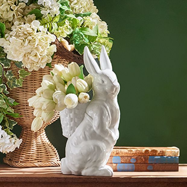 Rabbit Figure with Backpack Planter | Antique Farmhouse