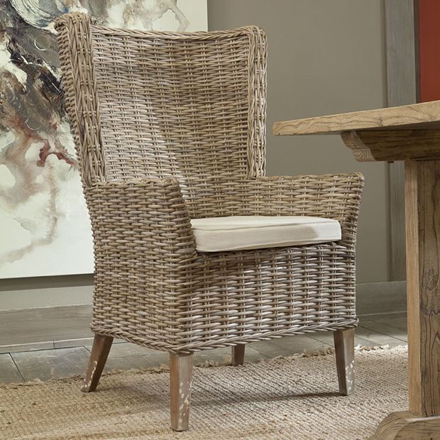 Rattan Wingback Chair With Cushion Antique Farmhouse