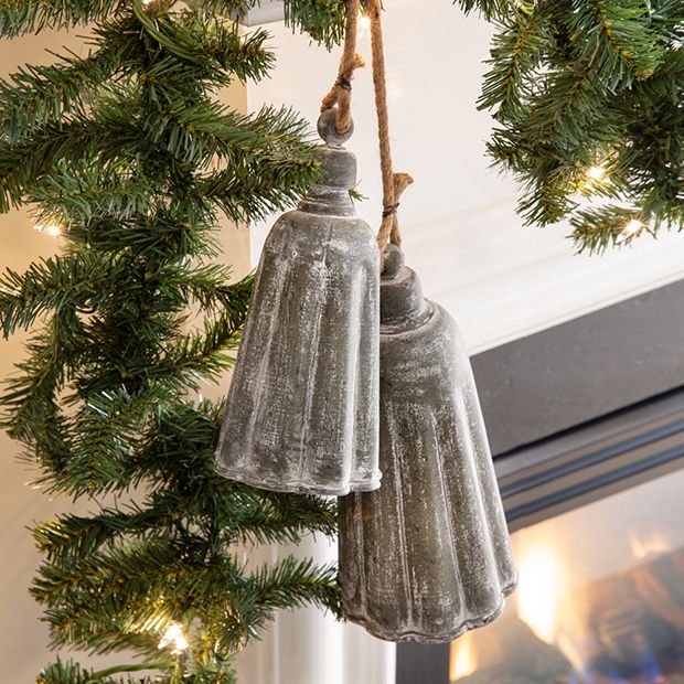 Rustic Galvanized Rope Hanging Bells | Antique Farmhouse