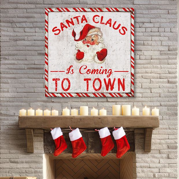 Santa Is Coming To Town Red Wall Sign Antique Farmhouse