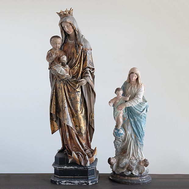 Vintage Reproduction Virgin Mary and Child Statue | Antique Farmhouse