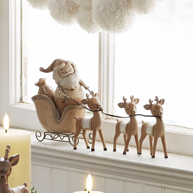 Antique Farmhouse | Whimsical Santa And Reindeer Sleigh Tabletop Decor