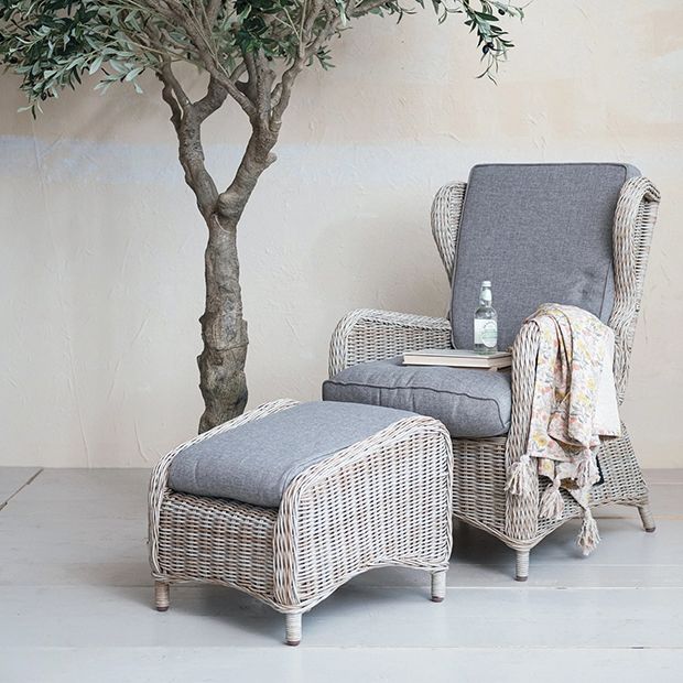 Wicker Reclining Chair And Ottoman | Antique Farmhouse