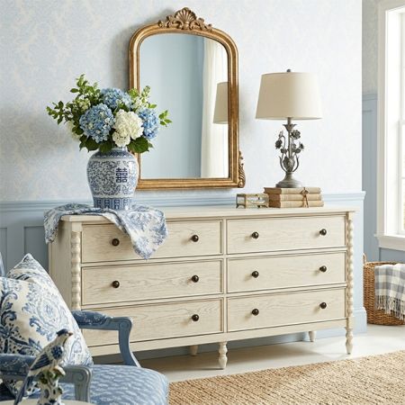 Antique Cream Turned Leg Dresser