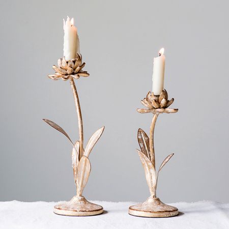 vintage * turip candle holder 2点セット metal-floral-taper-candle-