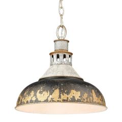 Aged Galvanized Steel With Antique Black Shade Pendant Light