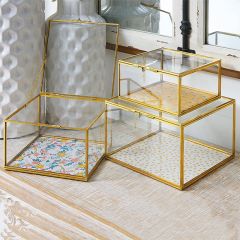 Floral Bottom Glass Box Set of 3