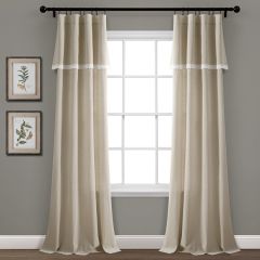 Vintage Inspired Linen Lace Curtain Panels Set of 2