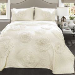 3 Piece Floral Ivory Quilt Set