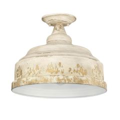 Rustic 3 Bulb Semi Flush Mount Light Antique Ivory
