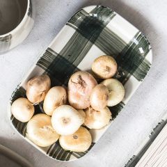 Hand Painted Buffalo Check Stoneware Platter Set of 2