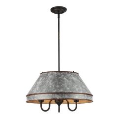 Rustic Homestead 3 Light Pendant In Antique Black With Galvanized Steel Shade