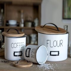 Metal Canisters With Labels and Lids Set of 3