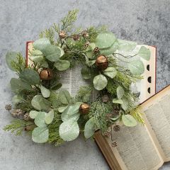 14 Inch Seasonal Greenery Candle Ring With Bells