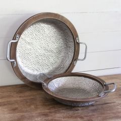 Wood Frame Round Tray Set of 2