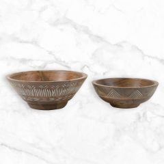 Carved Wood Serving Bowls Set of 2