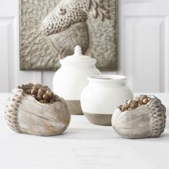 Horizontal Cement Acorn Planter Pots Set of 2