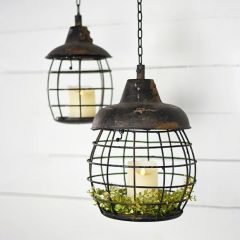 Hanging Caged Metal Candle Lantern Set of 2
