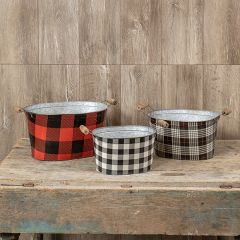Plaid Print Buckets Set of 3