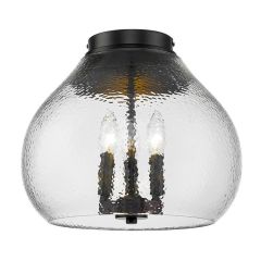 Textured Glass Dome Flush Mount Light with Matte Black Finish