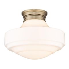 Vintage Milk Glass Shade Semi Flush Light Modern Brass 16 Inch