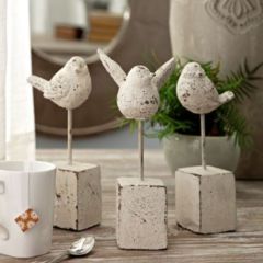 Rustic Cement Bird Sculpture Set of 3