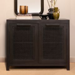 Wood And Cane Storage Cabinet Black