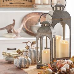 Galvanized Metal Candle Lantern Set of 2
