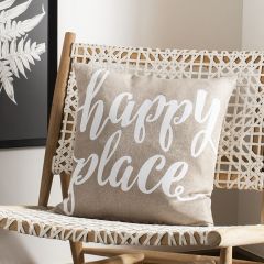 Happy Place Cotton Throw Pillow
